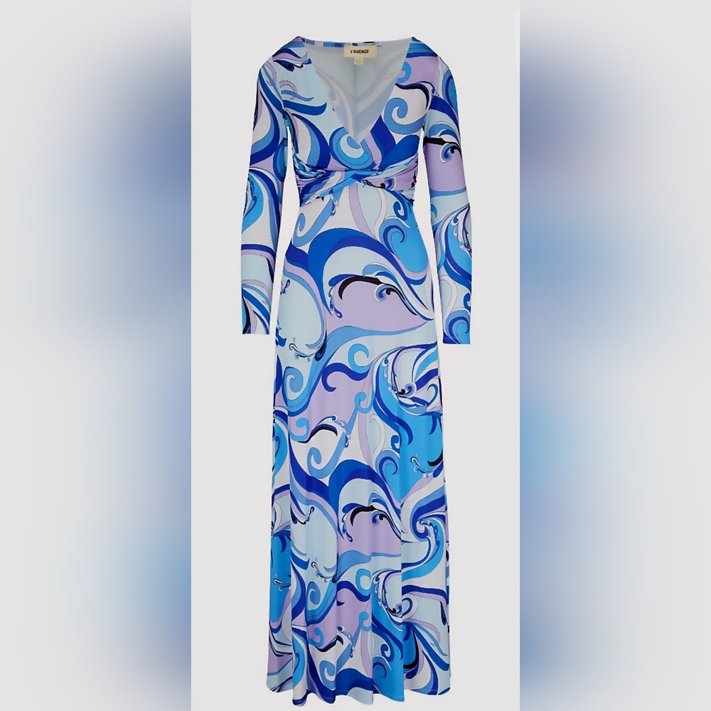 L'AGENCE Blue & Lavender Swirl Long-Sleeve Maxi Dress $525